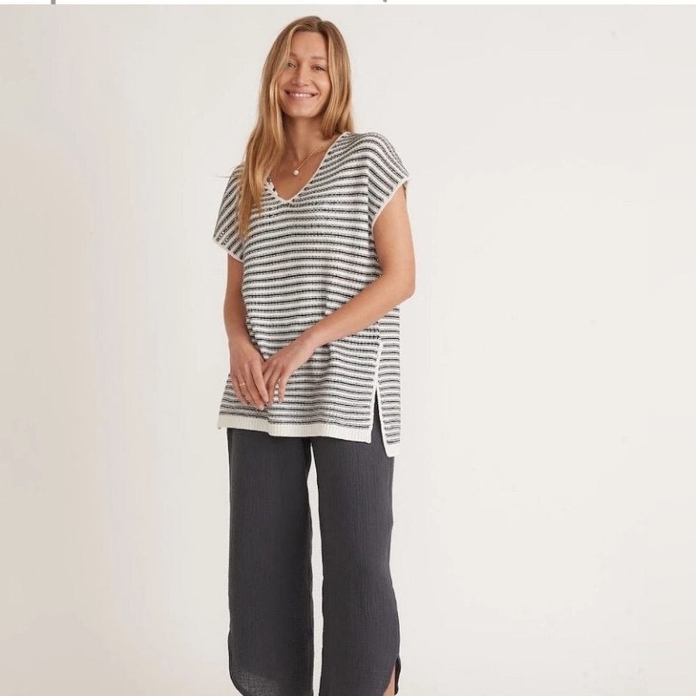 MARINE LAYER Bay Knit Crochet Cover Up Tunic Sweater Vest Top Stripe XS Small